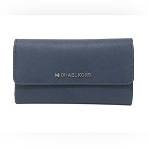 Michael Kors Jet Set Travel Large Trifold Wallet Saffiano Leather Navy
